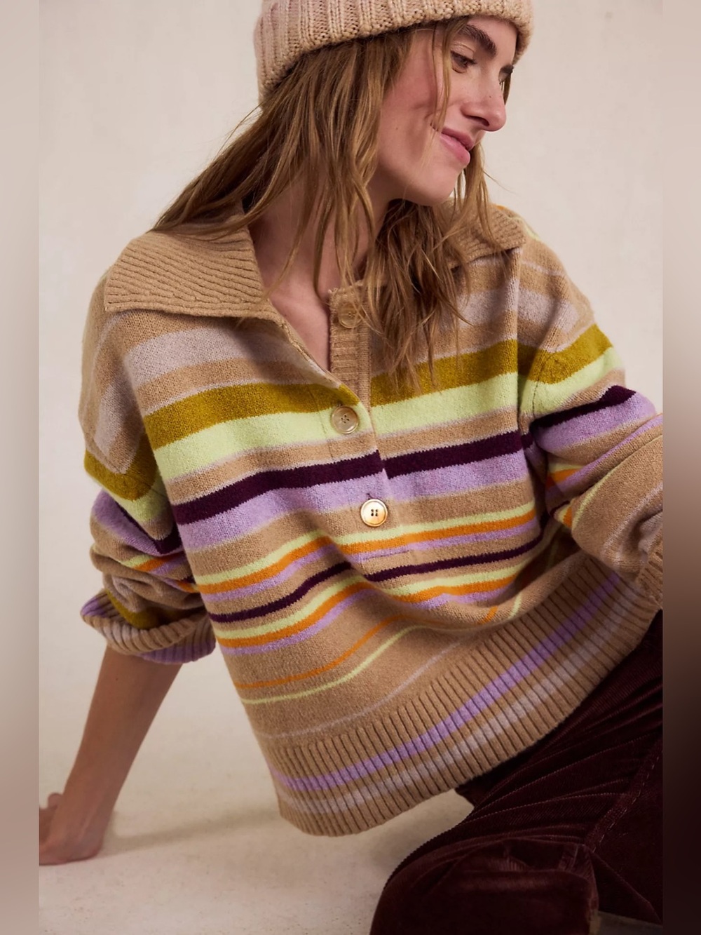 NWT! FP Free People Trading Up Striped Polo Sz Small